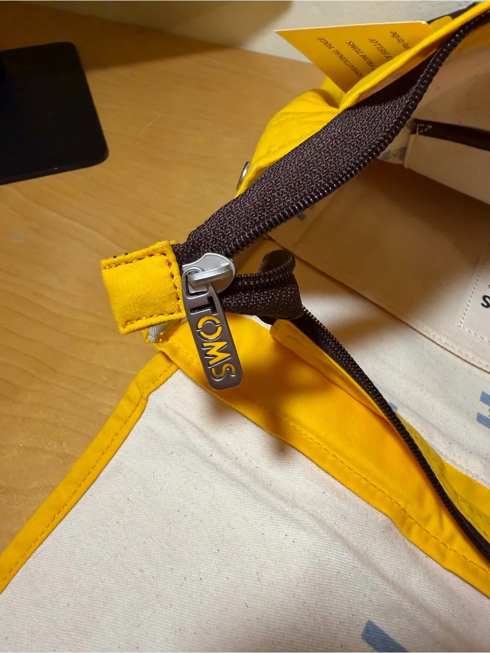 TOMS Yellow Canvas Roll-Top Backpack with Dark Brown Strap
